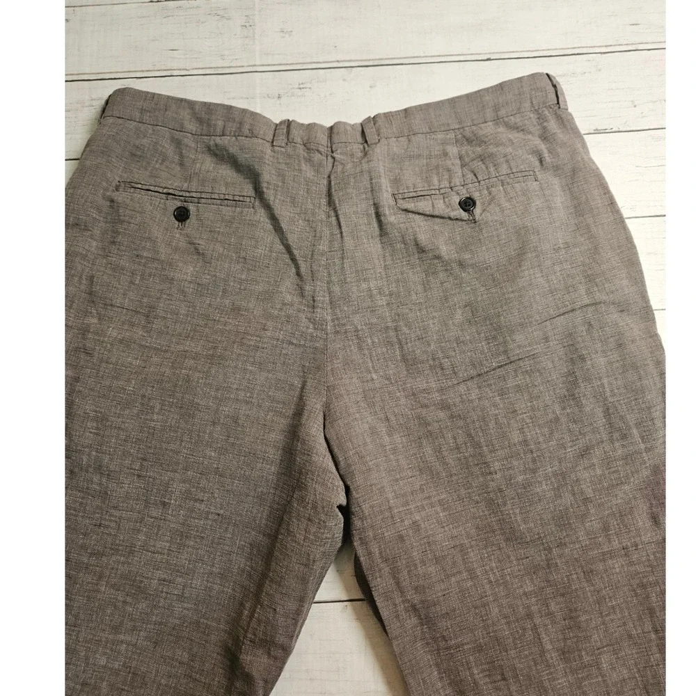 Perry Ellis Modern Fit Linen Cotton Blend Pants Brown Grey Mens 38x30